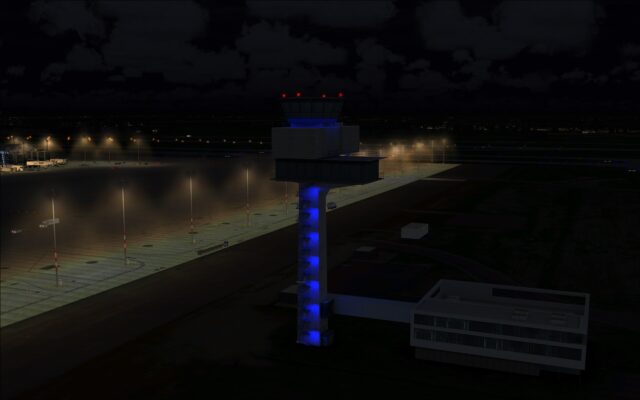 New tower all lit up for night time operations