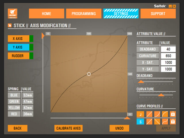 The settings page for the stick. Note that you can adjust all the axes separately.