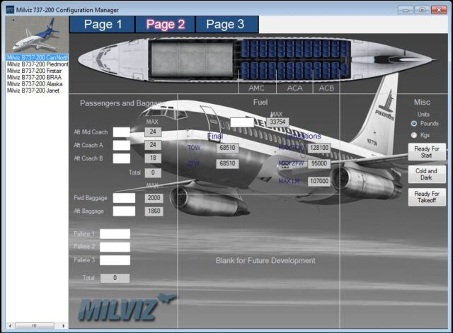 Milviz 737-200 configuration manager page 2