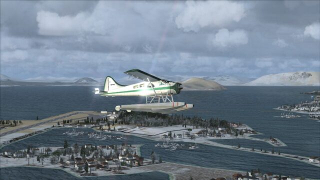 Beaver over Sitka. The graphics fixes have made the default sim look quite a bit better "out of the box".
