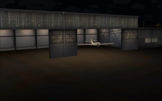 Hangar interior lit up