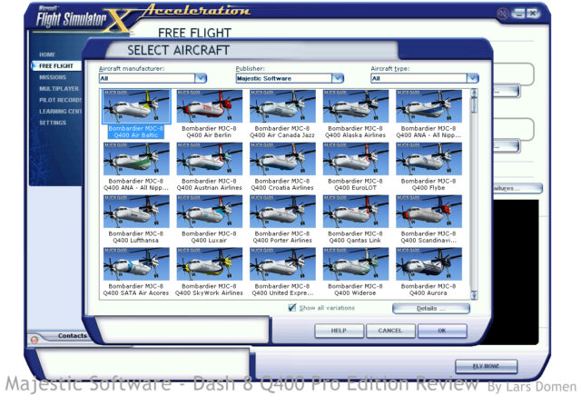 The available liveries as they show up in FSX.