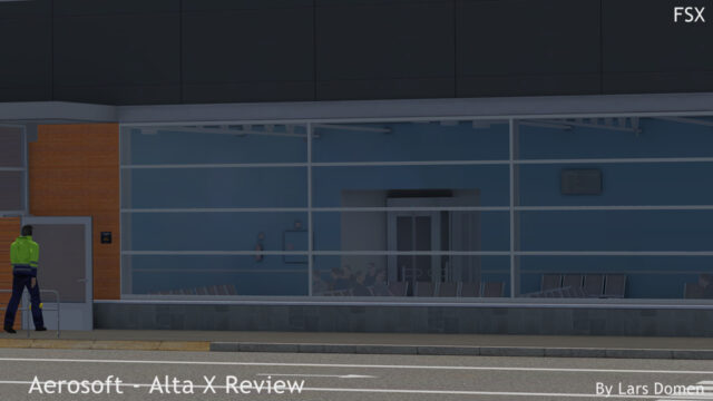A closeup of the 3D interior of the terminal. Also note the guy in the high-viz jacket, walking around...