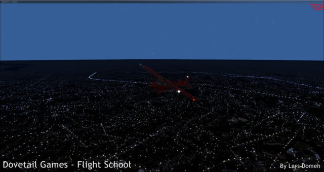 Shot taken at 10 o'clock at night, sim time. The sky does get darker (to pitch black) later at night, but still, this doesn't look quite right. Especially how the horizon stands out.