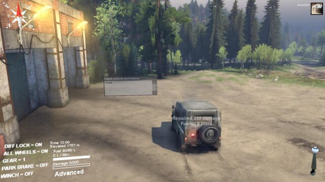 Stopping at a garage repairs, refuels and allows you to change your equipment fit.