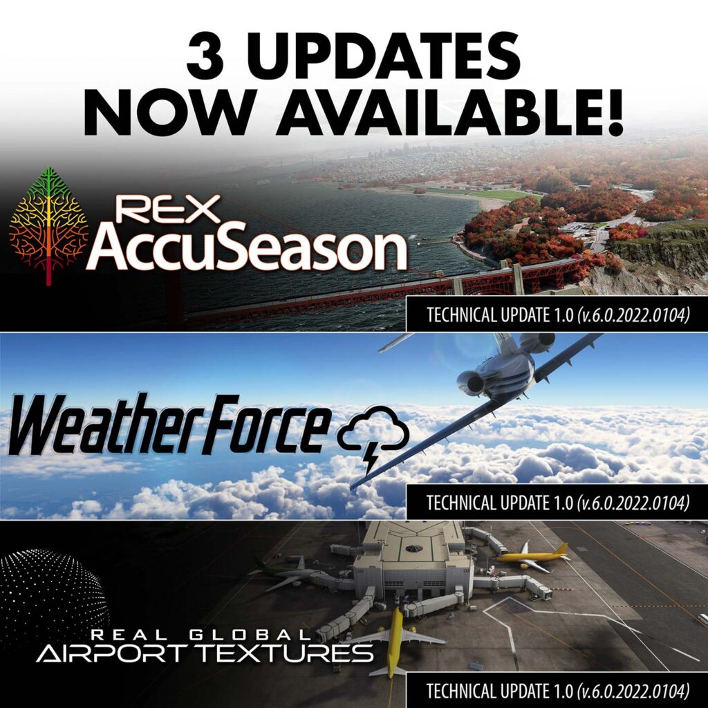 REX - 3 Updates for MSFS AccuSeason, Weather Force and Real Global Airport Textures