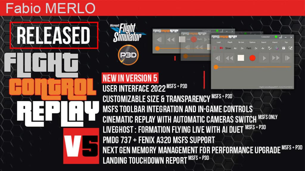 Fabio Merlo Released FlightControlReplay 5 for MSFS and P3D5